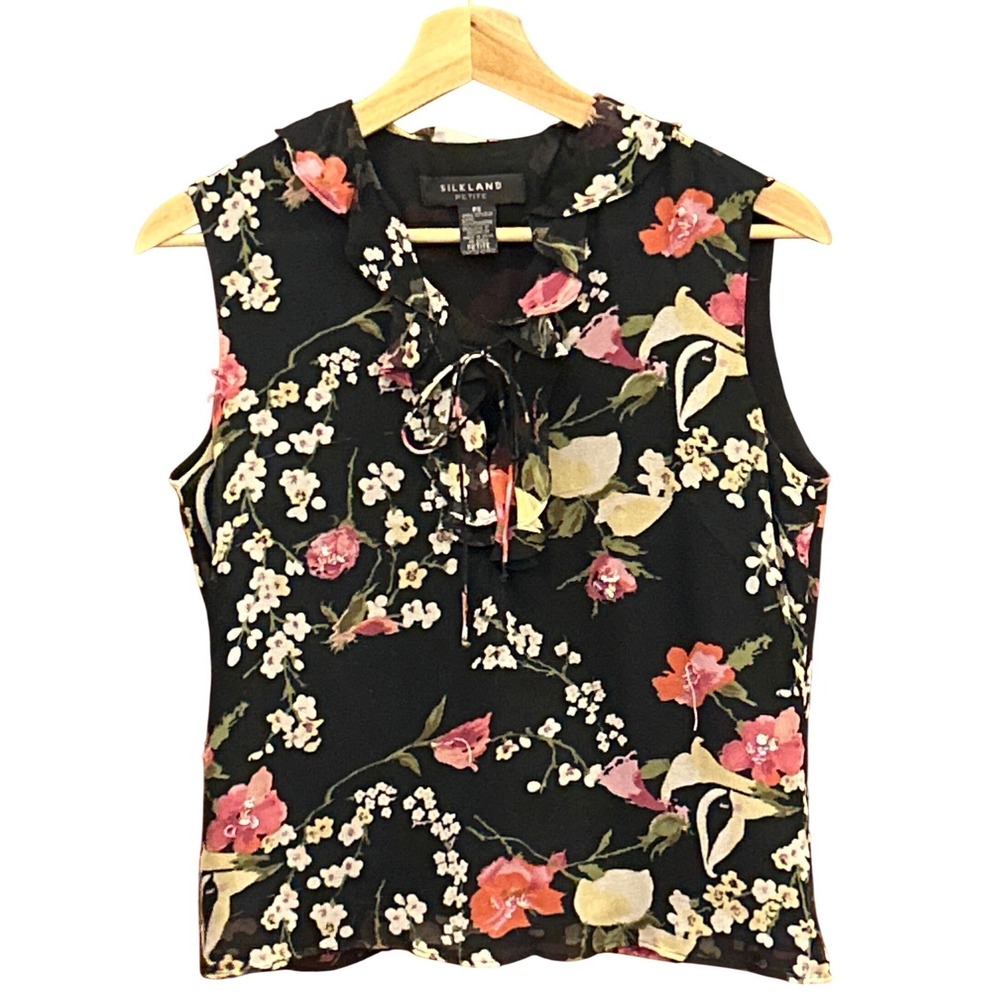 Vintage Silkland Petite Silk Blouse Floral Cottagecore Romantic Whimsigoth